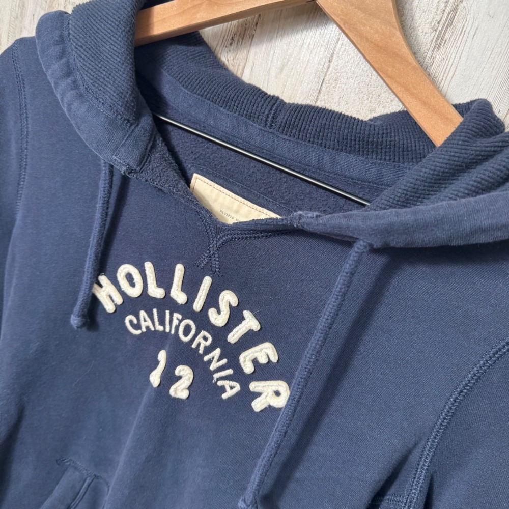 Vintage Y2K Hollister Navy Blue White Embroidered Hoodie Womens Medium - Picture 3 of 7
